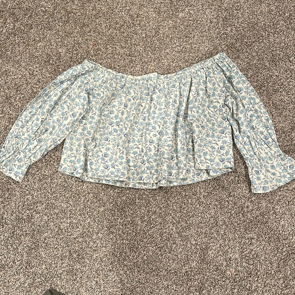 🍀 Free People James Smock Cropped Light Blue Floral Top - Picture 5 of 5